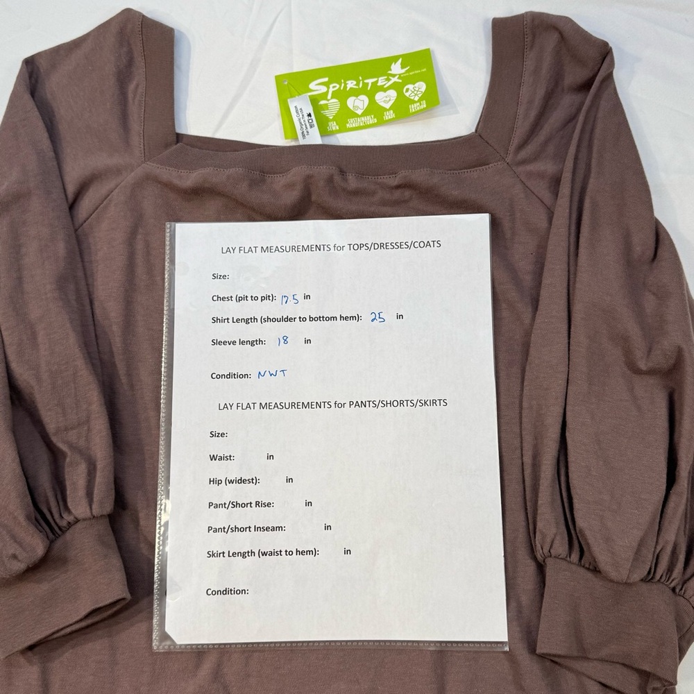 Spiritex Mushroom/Mauve 3/4 sleeve USA made cotton top, women’s Lg, square neck - Picture 11 of 12